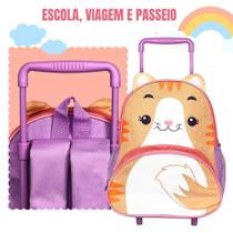 Mochila de Rodinhas Escolar Infantil Bebê Maternal Viagem Passeio Gato Vaca e Girafa