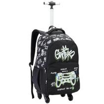 Mochila de Rodinhas Escolar Infantil Estampa Gamer Meninos Material Reforçado Compartimento Espaçoso Bolso Grande
