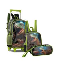 Mochila De Rodinhas Escolar Lancheira+Estojo T-Rex Attack