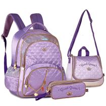 Mochila de Rodinhas Estojo e Lancheira Roxa Sweet Queen Clio