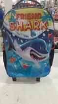 Mochila de Rodinhas - Friend Shark - C/ Lancheira e Estojo