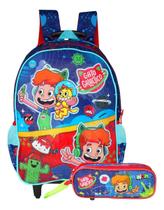 Mochila De Rodinhas Gato Galáctico Com Estojo Infantil Duplo