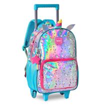 Mochila De Rodinhas Happy Prata Unicornio Holog - Controle