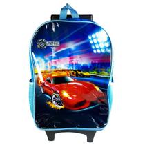 Mochila de Rodinhas Infantil Carros Esportivos Azul e Vermelha Reforçada 17L Mochila de Rodinhas Infantil Carros Esportivos Azul e Vermelha Reforçada 17L