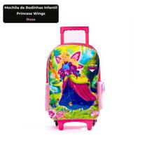 Mochila de Rodinhas Infantil Princess Wings Rosa Escolar com Alça Retrátil Ajustável