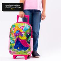 Mochila de Rodinhas Infantil Princess Wings Rosa Escolar Passeio Crianças Leve Resistente Compacta Confortável Estampada