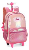 Mochila De Rodinhas Juvenil Barbie Metalizada Rosa Luxcel