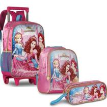 Mochila De Rodinhas Lanch Térmica E Estojo Escolar Infantil Das Princesas Para Meninas Clio Style