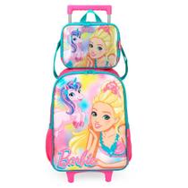 Mochila De Rodinhas + Lancheira Barbie Unicórnio Pink