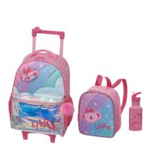 Mochila De Rodinhas Lancheira e Garrafa Lilica Ripilica