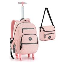 Mochila de Rodinhas + Lancheira Estrela Matelasse Rosa