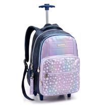 Mochila De Rodinhas Lilás Com Estrelas Escolar - Seanite