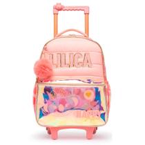 Mochila de Rodinhas Lilica Ripilica Happy Days Brilhosa Rosa