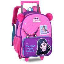 Mochila de Rodinhas Luluca Infantil Material Escolar Estampa Colorida Compartimentos Alças Acolchoadas Ergonômica para Criança Menina Estudo