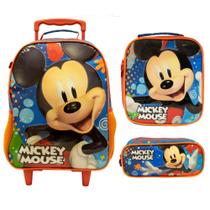 Mochila de Rodinhas M com Lancheira e Estojo Mickey Azul