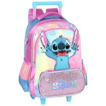 Mochila de Rodinhas Média Infantil de Costas Náilon Holográfica Stitch Mochila de Rodinhas Média Infantil de Costas Náilon Holográfica Stitch