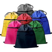 Mochila de saco diversas cores azul preta e vermelha com bolso frontal