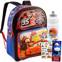 Mochila Disney Cars Deluxe, pacote 16 com garrafa de água para crianças