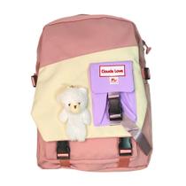 Mochila dois bolsos com fivelas frontal recortes coloridos escolar viagem alta durabilidade
