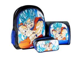 Mochila Dragon Ball Super Costas Lancheira Estojo Kit Azul