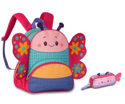 Mochila e estojo duplo escolar infantil feminino bichinhos