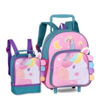 Mochila e Lancheira Escolar Unicórnios Kit Infantil Meninas