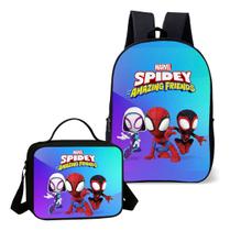 Mochila e Lancheira Termica Kit Escolar Estampa Infantil Trio Amigos Spideey Herois Aranha