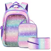Mochila Ebibag Mermaid Gradient Glitter 38 cm com lancheira