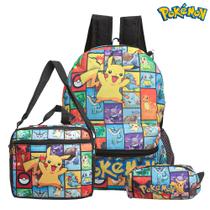 Mochila Escola Grande Pokémon Pikachu Costa Lancheira+Estojo