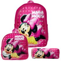 Mochila Escola Infantil Minnie Mouse Disney Lancheira+Estojo