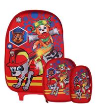 Mochila Escola Rodinha Dog Station Lancheira Estojo Vermelha