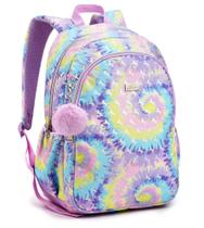 Mochila Escolar 17” Feminina Glitt Tie Dye Colorido Reforçada Com Chaveiro Pompom Seanite Mochila Escolar 17” Feminina Glitt Tie Dye Colorido Reforçada Com Chaveiro Pompom Seanite