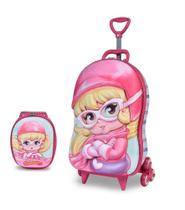 Mochila Escolar 3D com Rodinhas e Lancheira MaxToy Penelope Charminho Light