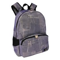 Mochila Escolar 4 Divisões Ls Bolsas Em Estampa Jeans Emborrachada Azul Com Preto
