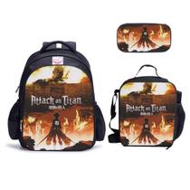 Mochila escolar Attack on Titans, 3 unidades/conjunto de mochila para crianças Mochila escolar Attack on Titans, 3 unidades/conjunto de mochila para crianças