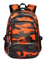 Mochila escolar BLUEFAIRY para crianças e meninos 17 Camo Orange