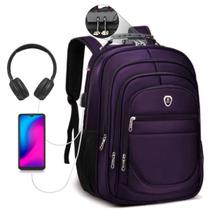 Mochila Escolar Bolsa Executiva Grande Roxo Impermeável Reforçada para Viagem Anti Furto Notebook