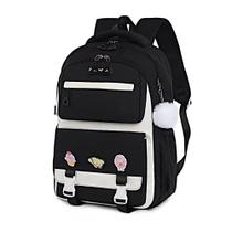 Mochila Escolar Bolsa Passeio Viagem Trabalho Fofa Broche e Chaveiro Pompom Grande Costas Reforçada