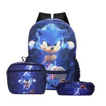Mochila Escolar Bolsa Sonic O Filme Lancheira+Estojo Costas Mochila Escolar Bolsa Sonic O Filme Lancheira+Estojo Costas