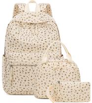 Mochila Escolar BTOOP Floral Bege em Veludo Cotelê para Adolescentes Mochila Escolar BTOOP Floral Bege em Veludo Cotelê para Adolescentes