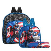 Mochila Escolar Capitão América Costas Kit Lancheira+Estojo