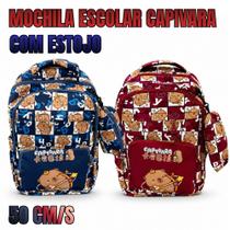 Mochila Escolar Capivara 50cm Unissex Com Estojo Zipado Mochila Escolar Capivara 50cm Unissex Com Estojo Zipado