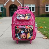 Mochila Escolar Carrinho Menina e Menino Personagens Grande Cor:Masha