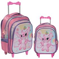 Mochila Escolar Carrinho Stitch Angel Reforçada Cor Rosa