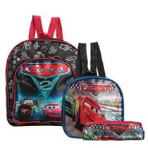 Mochila Escolar Carros Disney Costas Kit Lancheira+Estojo