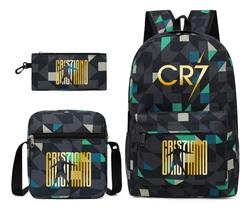 Mochila Escolar Com 3 Peças Cr7 - Black Green