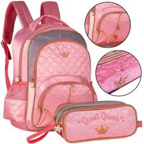 Mochila Escolar com Estojo Duplo Rosa Sweet Queen Clio