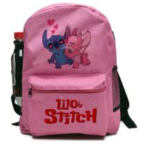 Mochila Escolar com Estojo Reforçada Lilo Stich Personagem Infantil Estampa Lançamento Rosa Claro
