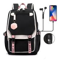 Mochila Escolar Com Porta Usb À Prova D'água Estilo Kawai Juvenil Coreano com Chaveiro Pelúcia Mochila Escolar Com Porta Usb À Prova D'água Estilo Kawai Juvenil Coreano com Chaveiro Pelúcia