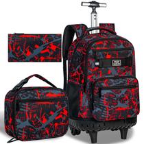 Mochila Escolar com Rodas FTJCF - 3 Peças para Meninos (19 Polegadas) - Vermelha Mochila Escolar com Rodas FTJCF - 3 Peças para Meninos (19 Polegadas) - Vermelha
